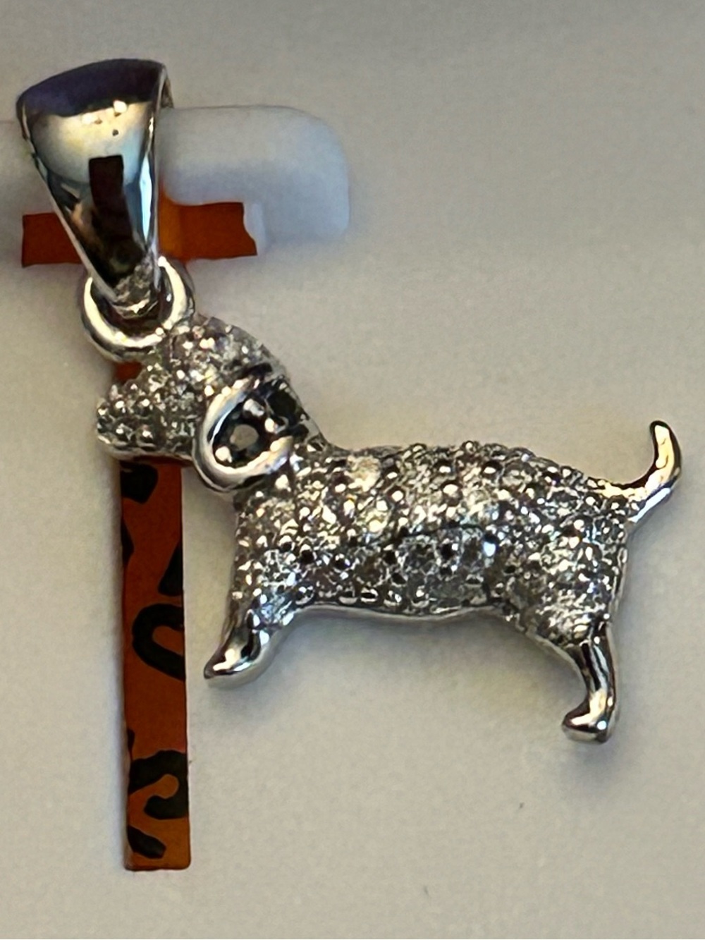 0.50CTW Moissanite Embellished 925 Sterling Silver Dog Charm Pendant w/Collar